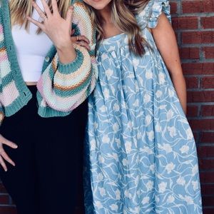 A New Day Dresses | A New Day Linen Blend Blue Floral Dress